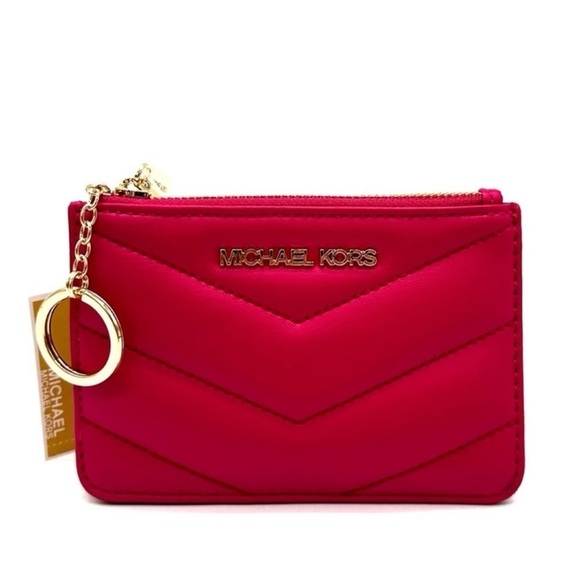 Michael Kors Jet Set Travel Small Top Zip Coin Pouch w ID Holder Electric Pink - Picture 4 of 8